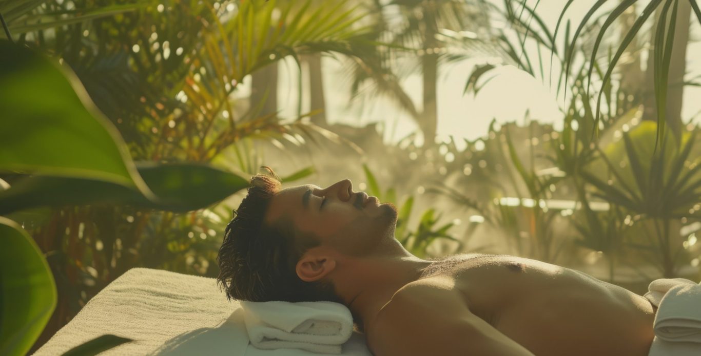 Woman receiving energy healing treatment in a relaxing environment.