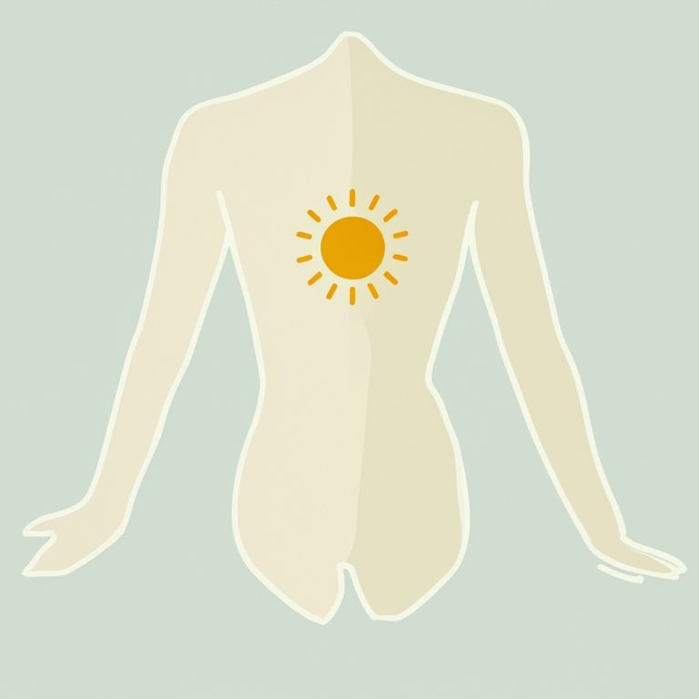 Silhouette of a human body with a sun in the center of the back.