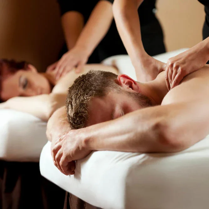 A couple enjoying a massage in a quiet room in their home with SENSE8 massage in Benahavis